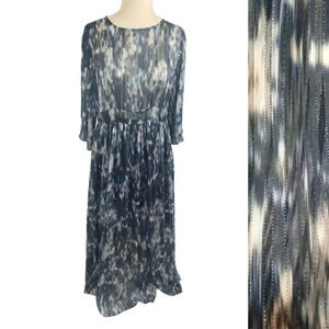 {Molly Bracken} Premium Blue Rose Spacedye Print Sheer Maxi Dress